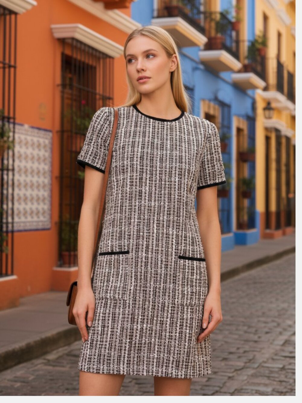NWT $159 CECE Tweed Shift Dress Time To Shine Rich Black Wool Blend Oversize